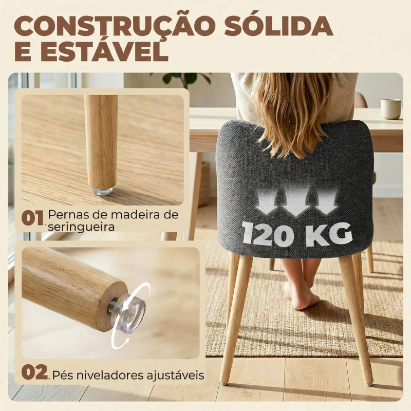 HOMCOM Conjunto de 2 Cadeiras de Cozinha Nórdicas Estofadas em Linho Encosto Curvo Assento Acolchoado Pernas de Madeira Cinza Claro