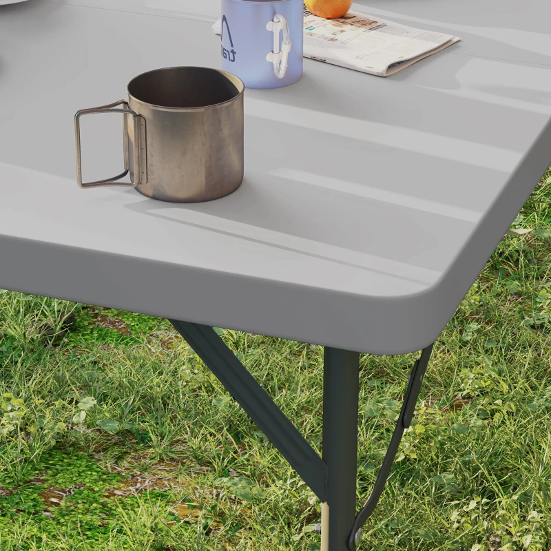 Outsunny Tavolo da Campeggio Pieghevole e Regolabile su 2 Altezze, in HDPE e Metallo, 86x86x74 cm, Grigio Scuro