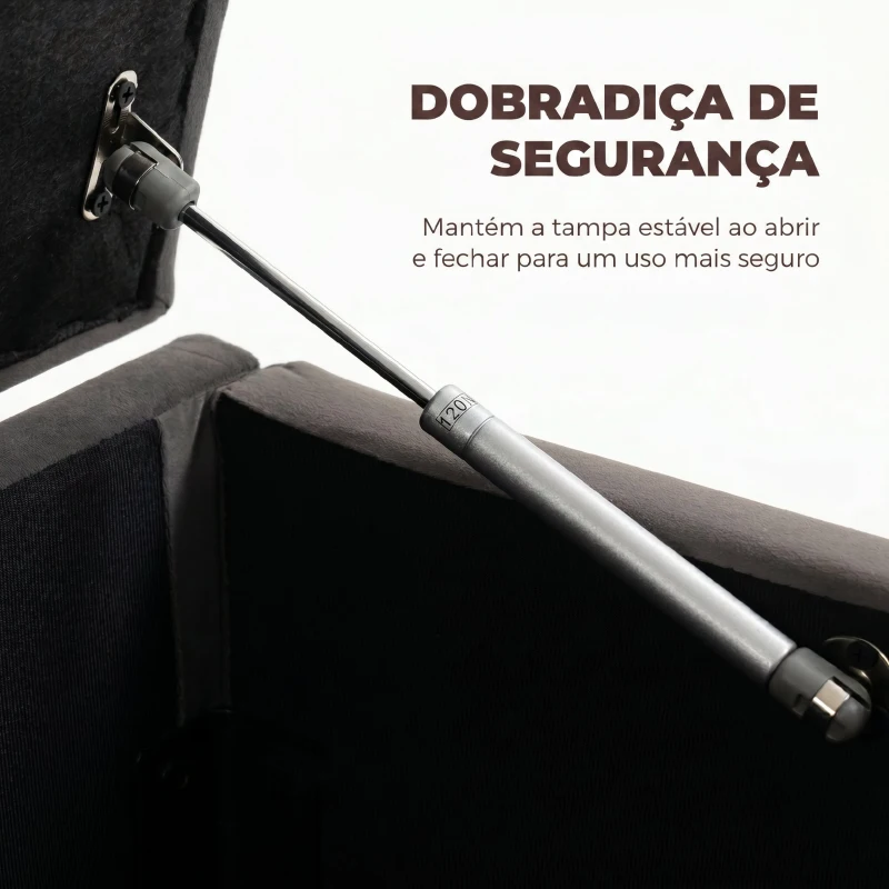 HOMCOM Puff de Armazenamento Banco de Armazenamento 141L 137x41x42 cm Estofado em Veludo Baú de Arrumação Capacidade 240 kg Cinzento