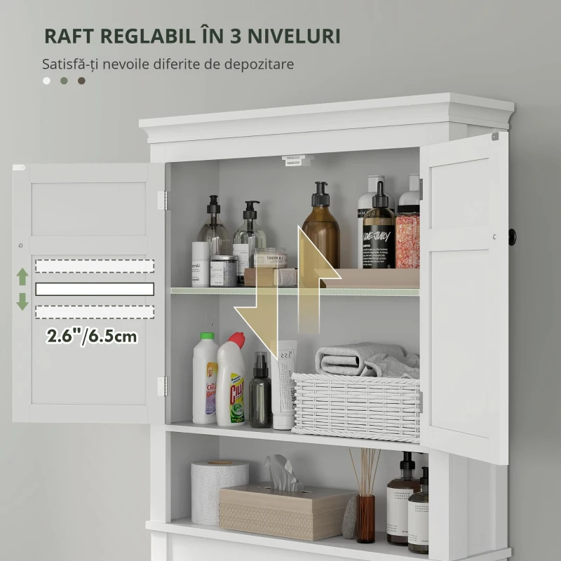 HOMCOM Mobilier WC deasupra toaletei mobilier mașină de spălat dulap 2 uși rafturi reglabile alb