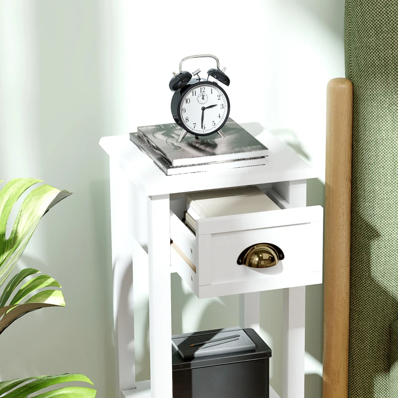 HOMCOM 2-Tier Side Tables Set of 2 with Drawer and Shelf, 2 Pieces Bedside Tables for Living Room and Hallway, White