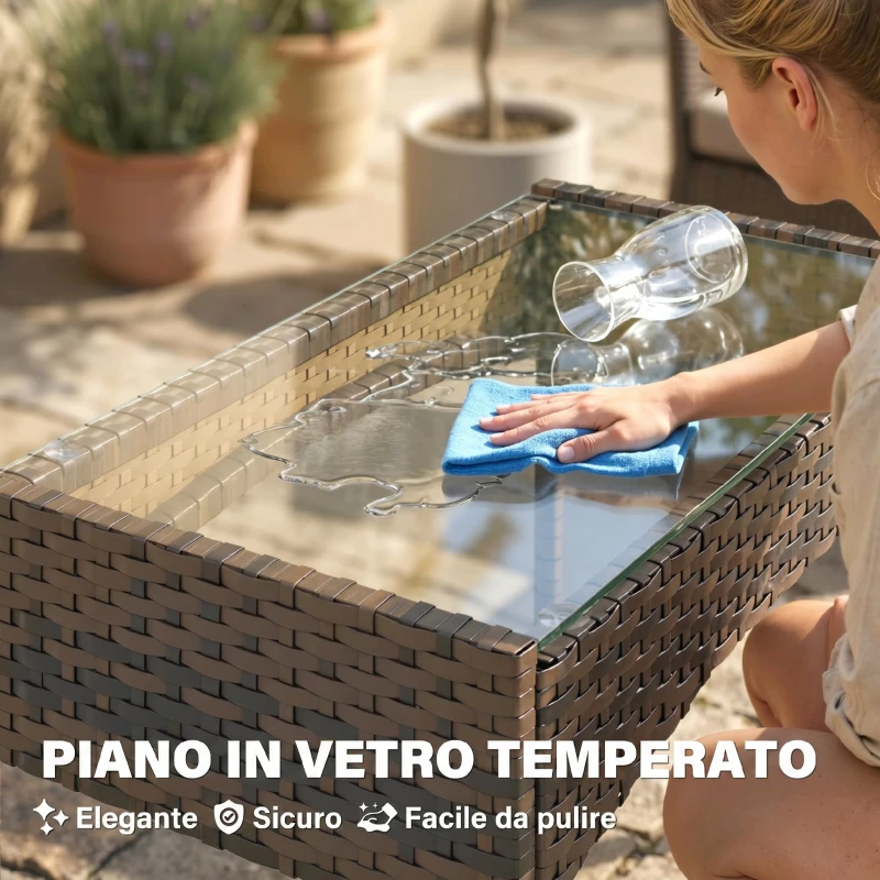 Outsunny Set da Giardino 4pz con Divano 2 Posti, 2 Sedie e Tavolino Basso, in Rattan e Acciaio, Grigio e Marrone