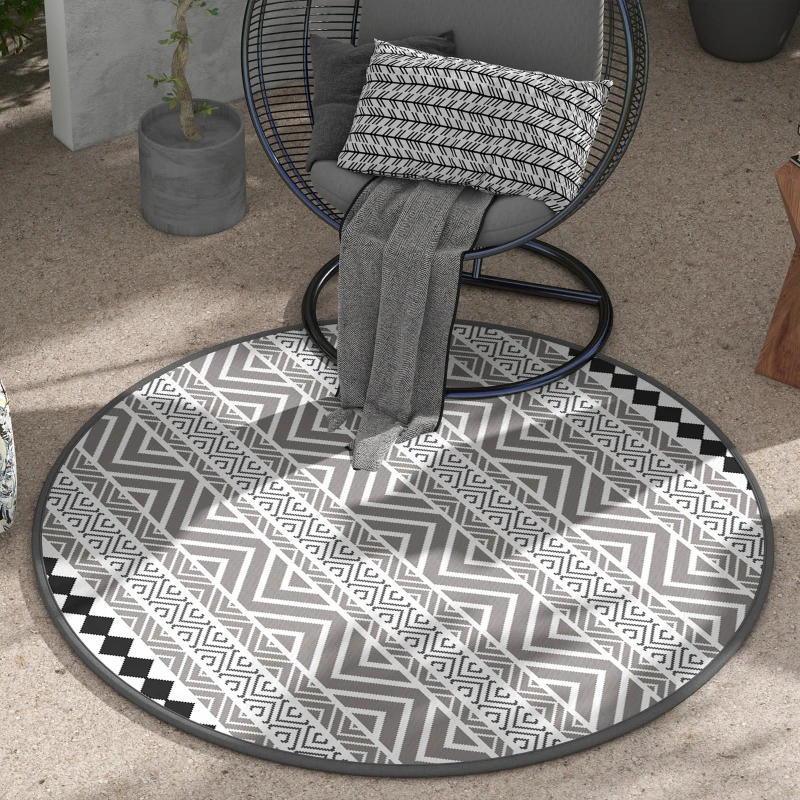 Outsunny Tapis rond pour l'extérieur Ø180 cm Tapis réversible avec bordure et sac de transport imperméable pour terrasse balcon