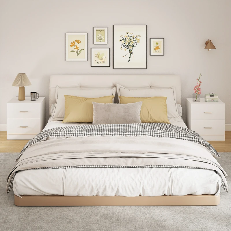 HOMCOM Set of 2 Modern Nightstands, Bedside Tables with 2 Storage Drawers, Accent End Table for Bedroom and Living Room, White