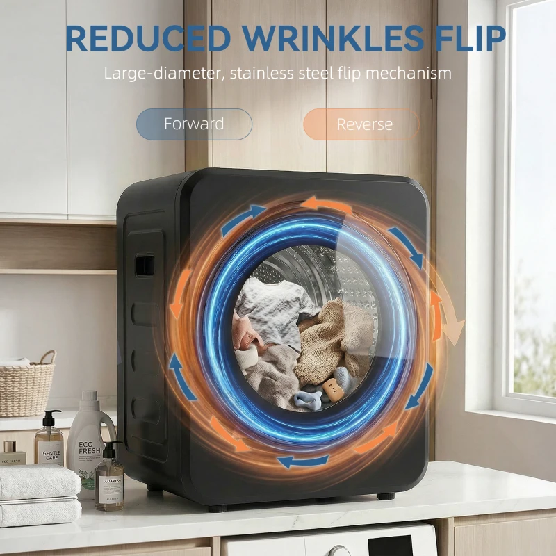 HOMCOM Vented Tumble Dryer, 4 kg Front Tumble Dryer with Stainless Steel Tub, 800W Compact Freestanding Black