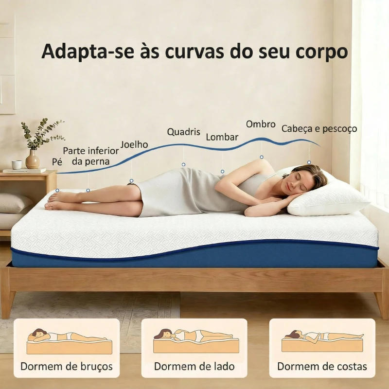 HOMCOM Colchão 190x90 cm Espessura 20 cm Colchão Viscoelástico com Chá Verde Firmeza Média Cama Refrescante com Espuma de Gel