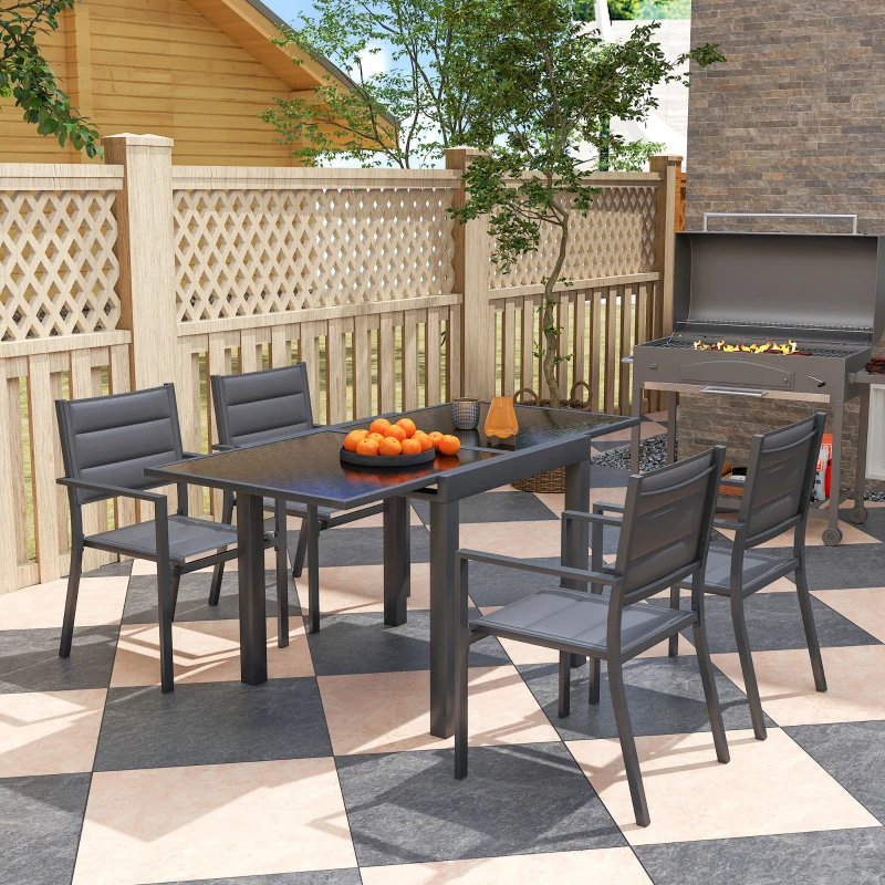 Outsunny Salon de jardin en aluminium et textilène table extensible 4 chaises empilables 4 personnes gris