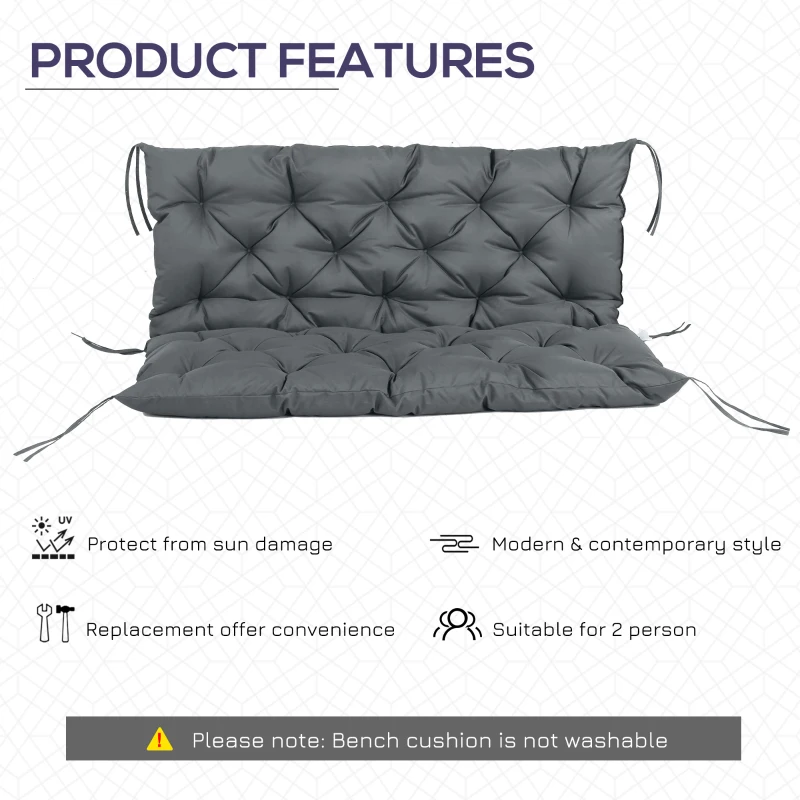 Outsunny Garden Bench Cushion - 2 Seater Swing Chair Cushion, Seat Pad with Ties for Indoor and Outdoor Use, 110 x 120 cm, Dark Grey
