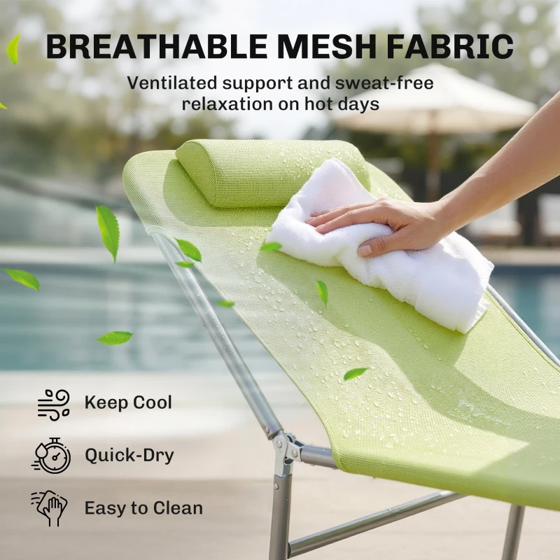 Outsunny Single Folding Sun Lounger - Green