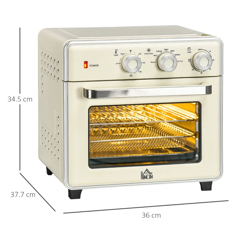 HOMCOM Mini Forno Elettrico 20L Ventilato 1400W con Aria Calda e Accessori, Crema