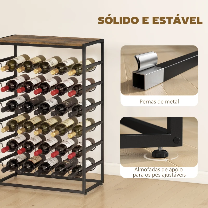HOMCOM Garrafeira para 30 Garrafas de 6 Níveis com Superfície de Madeira Estilo Industrial 59x30x88,5 cm Castanho Rústico