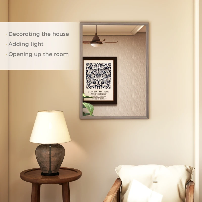 HOMCOM Wall Bathroom Mirror, 50 x 70 cm Wall-Mounted Mirror for Living Room, Bedroom, Hallway, Grey