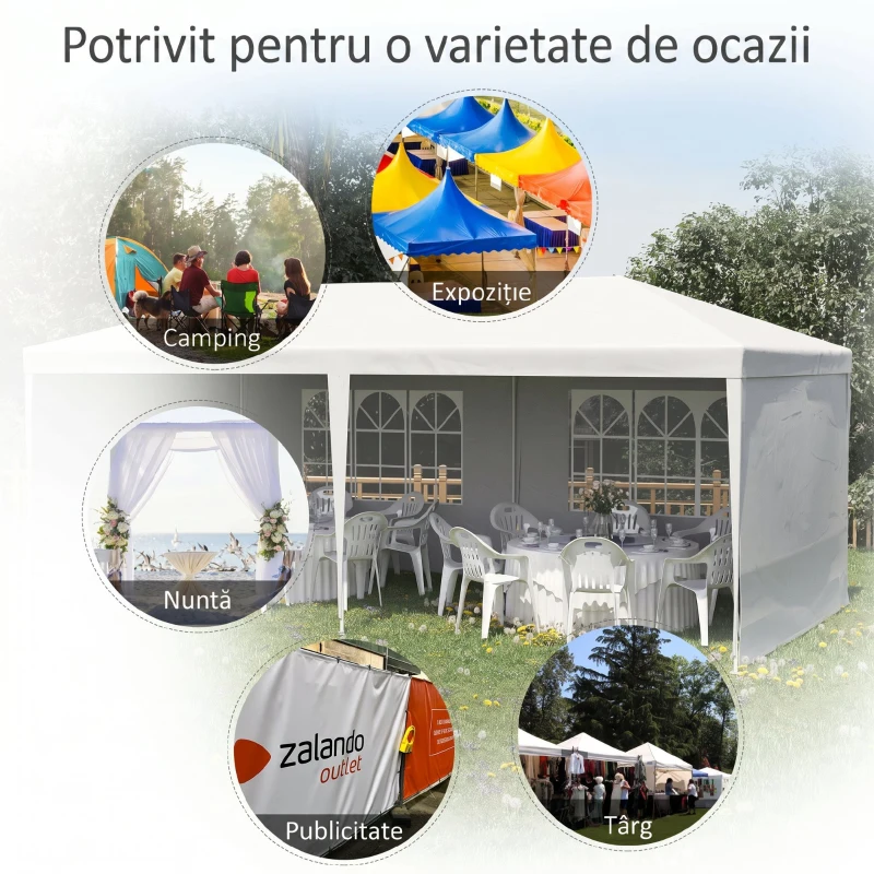 Cort de gradina pliabil Outsunny pentru petreceri si evenimente cu panouri detasabile, otel si PE, 5,85x2,95 m, alb