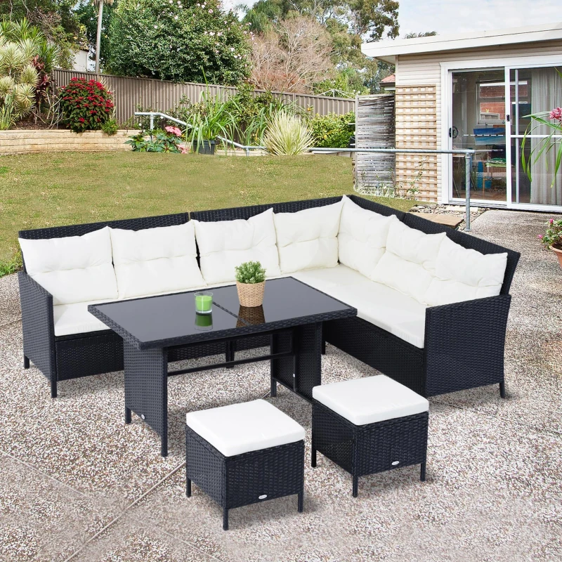Outsunny 6 Pieces Sofa Set Furniture Rattan Lawn Cushion Seat Wicker Black Garden