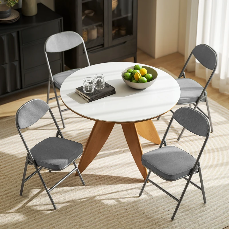 HOMCOM Set of Four Folding Corduroy Seat Chairs - Grey
