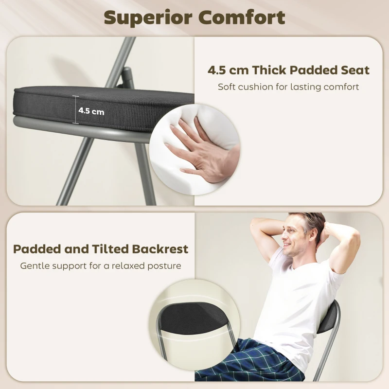 HOMCOM Set of Four Folding Corduroy Seat Chairs - Dark Grey