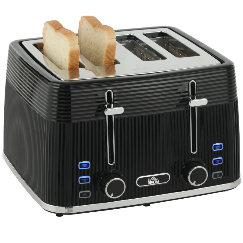 HOMCOM 4 Slice Toaster with 7 Browning Levels, Bread Toaster with Removable Crumb Tray, Black