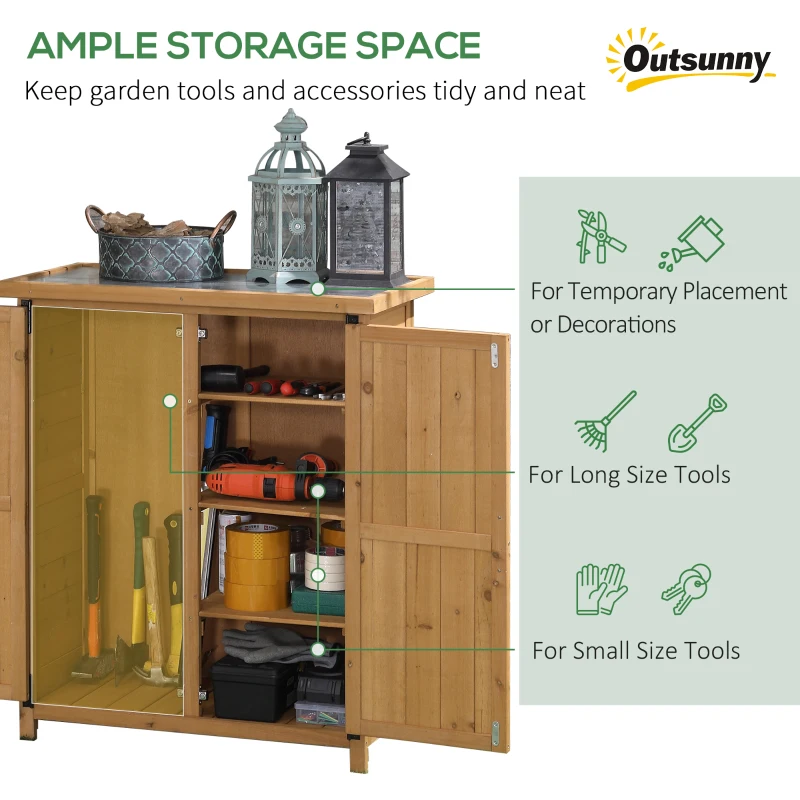 Outsunny Garden shed garden cabinet 3 shelves 2 doors galvanized sheet metal waterproof roof pine wood 75 x 40 x 90 cm yellow