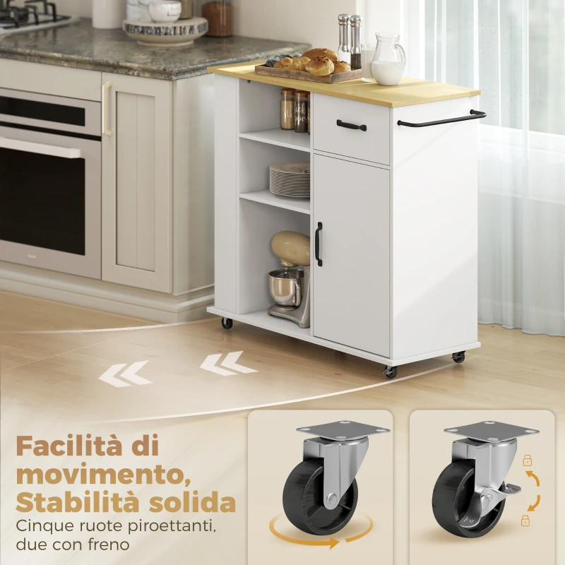 HOMCOM Mobile Cucina con Cassetto, Armadietto e Ripiano Regolabile, Bianco