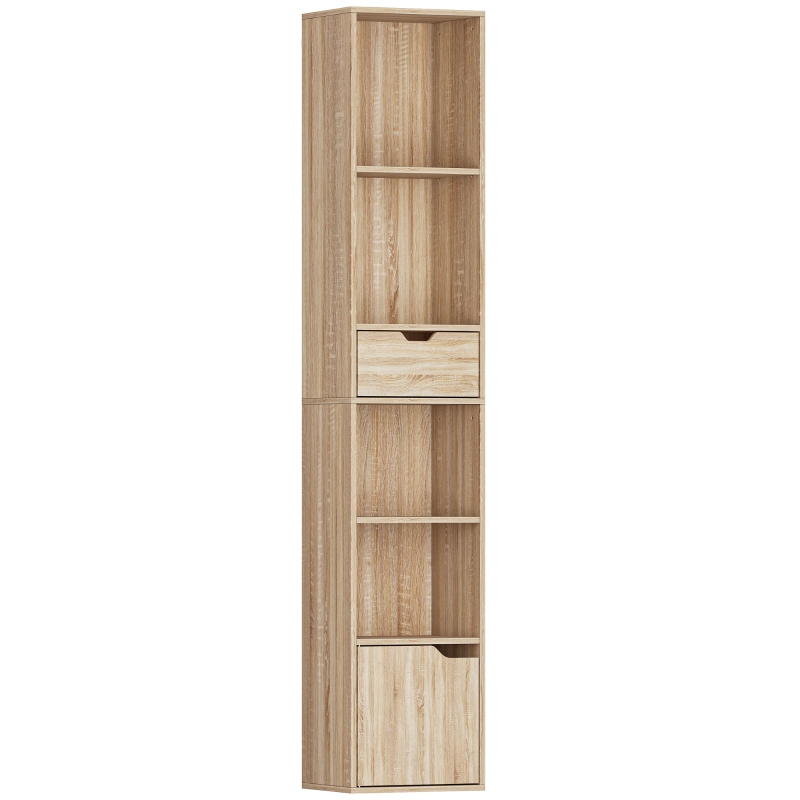 HOMCOM Bücherregal, Aufbewahrungsmöbel mit Schublade, Schrank und offenen Fächern, 30 x 24 x 158 cm, natur