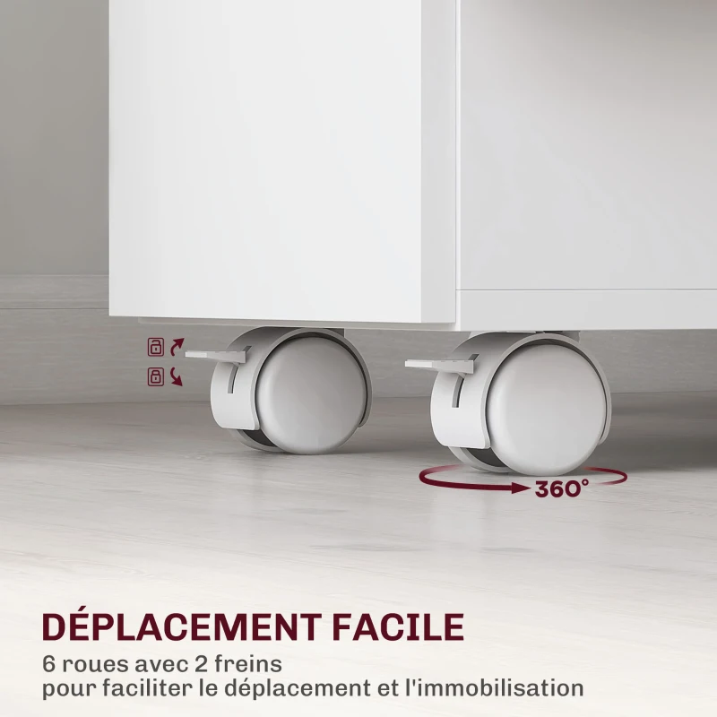 HOMCOM Table à manger pliable pour 6 personnes, table de cuisine sur roulettes avec 2 tiroirs 2 placards, 140x76x74cm, blanc