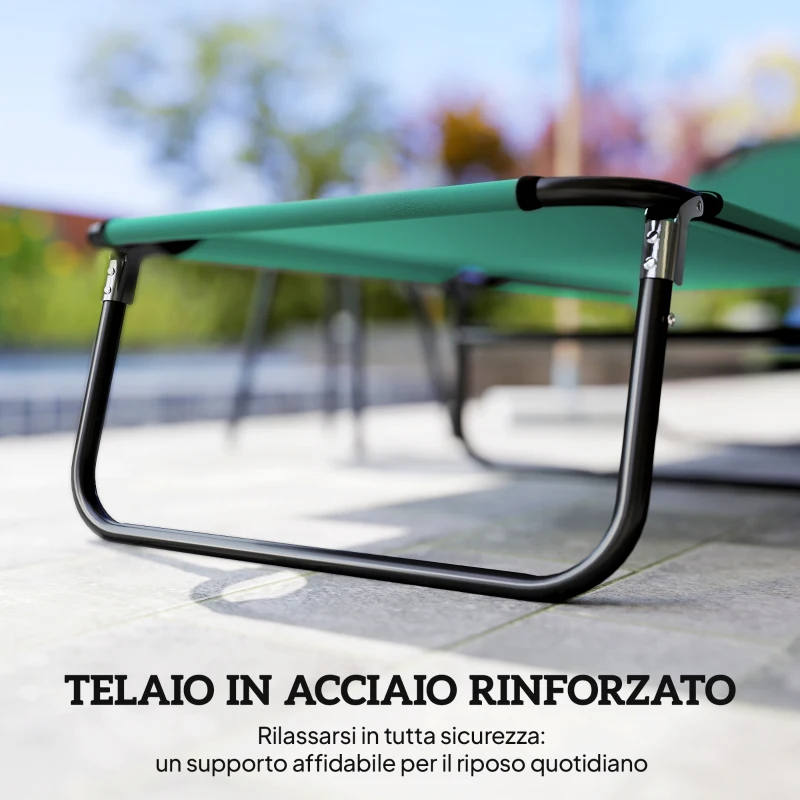 Outsunny Sdraio da Giardino Pieghevole con Schienale Reclinabile su 4 Posizioni, 188x56x28cm, Verde