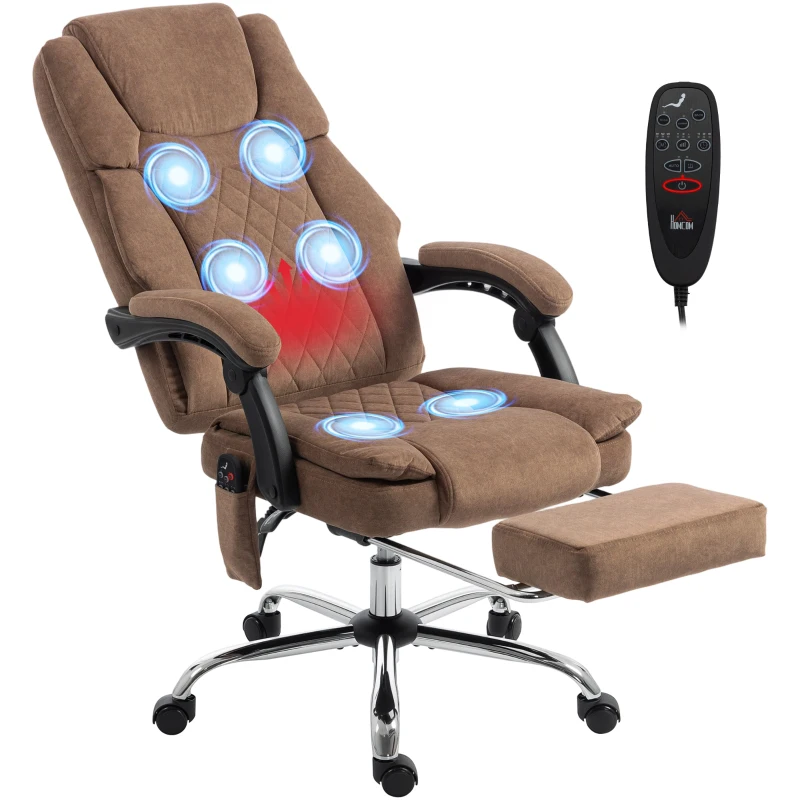 HOMCOM Office Chair with 6-Point Vibration Massage and Heat, Executive Computer Desk Chair with High Back, Reclining, Brown
