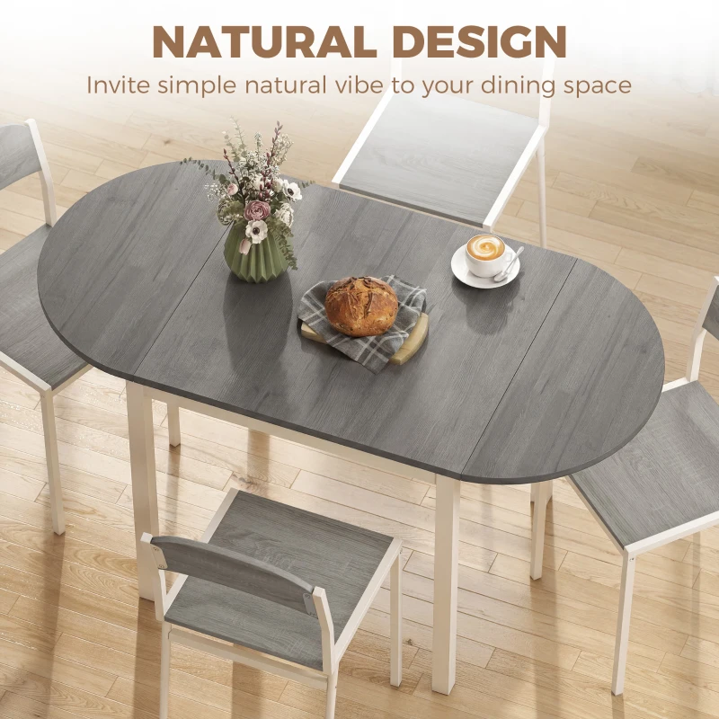 HOMCOM 4-6 Person Wooden Drop-Leaf Table - Grey