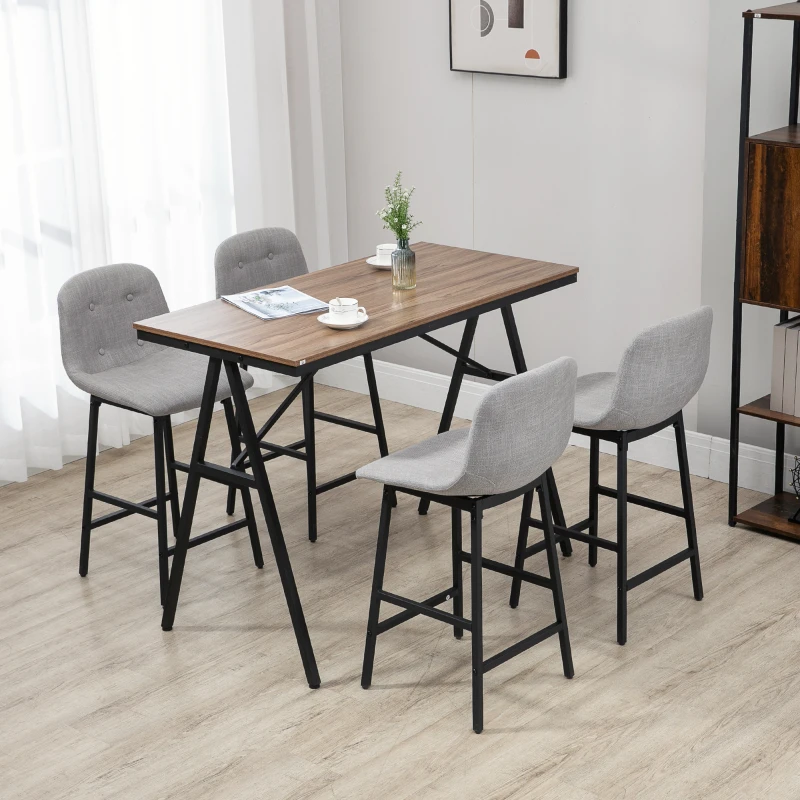 HOMCOM Ensemble table de bar avec tabourets table à manger debout avec 4 chaises rembourrées pieds en acier 120x60x91cm gris