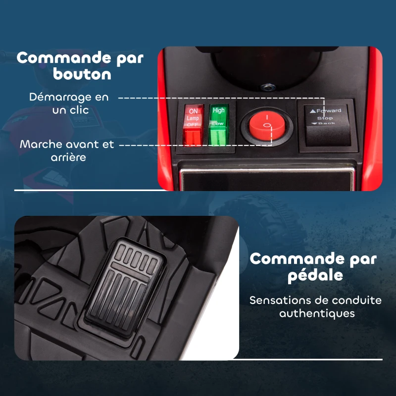 HOMCOM Quad électrique enfant de 3 à 5 ans 12 V 2 moteurs 2 vitesses 3-6 km/h phares LED klaxon rouge(m-7)
