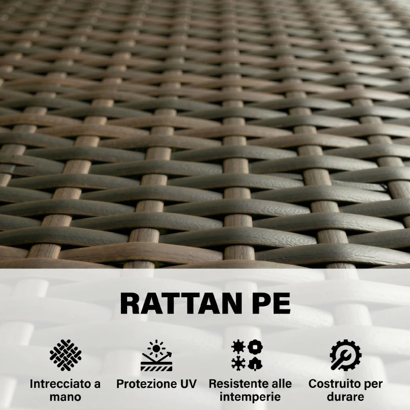 Outsunny Set da Giardino 4pz con Divano 2 Posti, 2 Sedie e Tavolino Basso, in Rattan e Acciaio, Grigio e Marrone