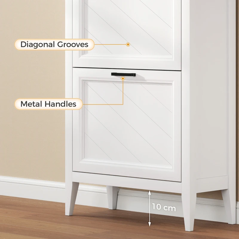 HOMCOM Shoe Cabinet with 2 Flip Drawers, Farmhouse Narrow Shoe Storage Cabinet with Adjustable Shelves, White
