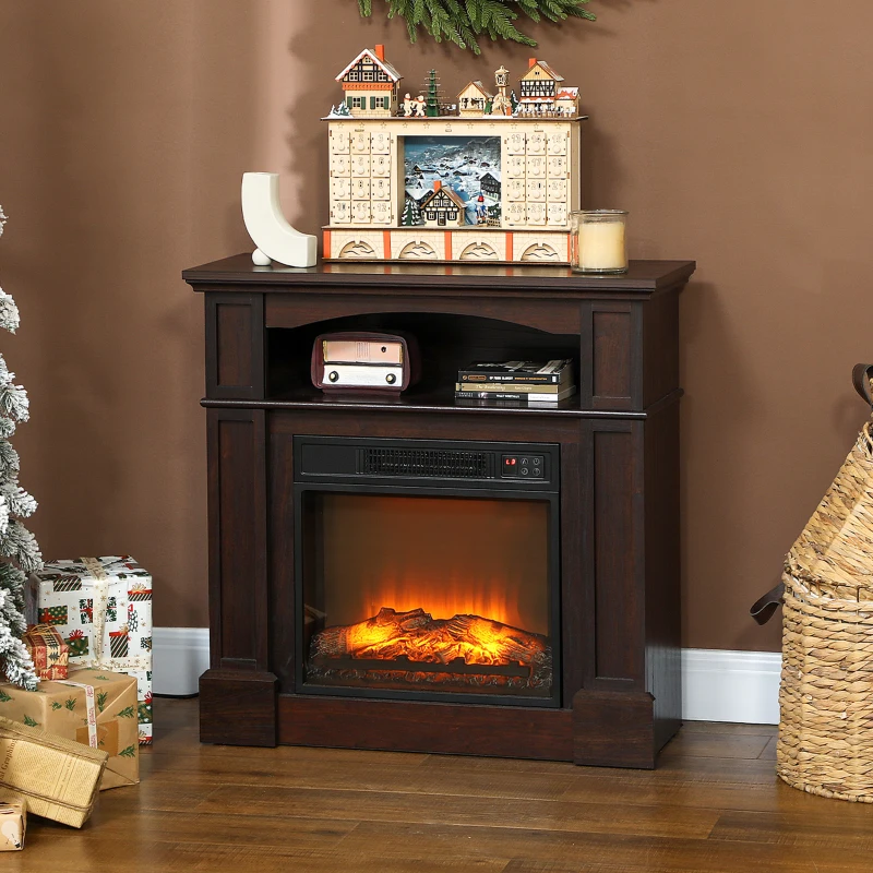 HOMCOM Cheminée électrique effet flammes LED luminosité réglable avec télécommande - 1800 W - 80,5 x 32,3 x 80,5 cm