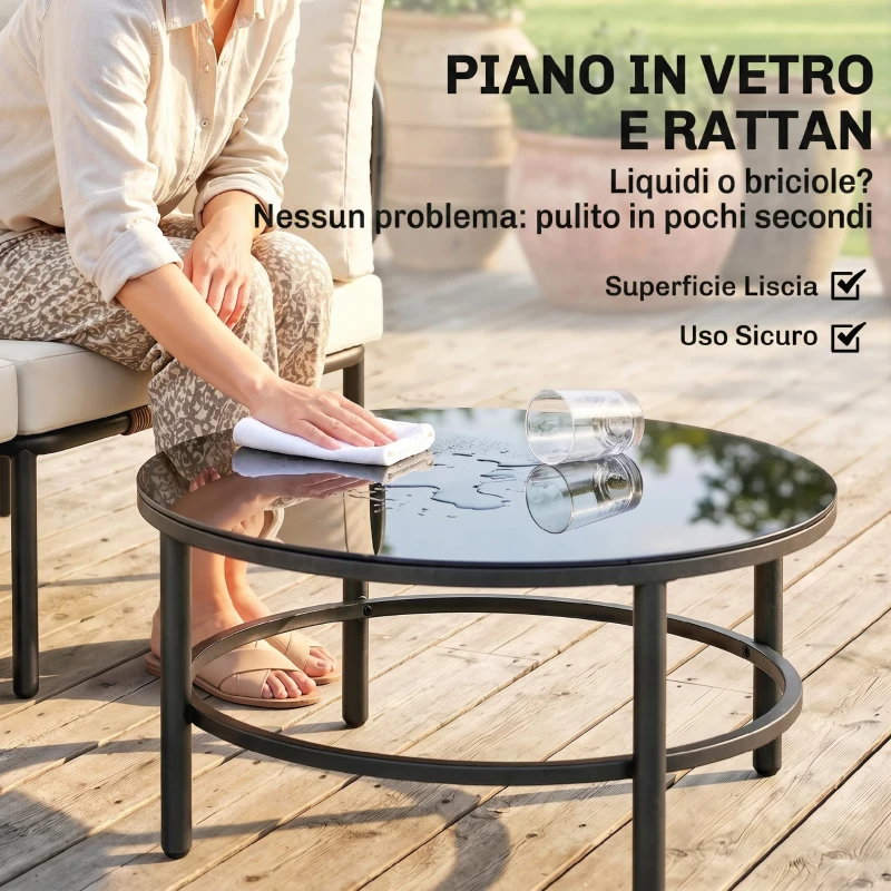 Outsunny Ensemble Jardin 5 Pièces, Rotin Modulable en L avec Coussins, Couleur Kaki