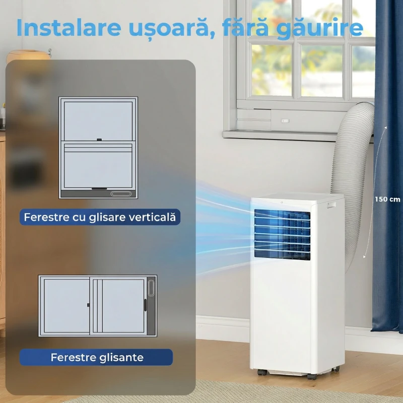 HOMCOM Aparat de Aer Condiționat Portabil 7000 BTU, Unitate 4-în-1 cu Răcire, Dezumidificator, Ventilator, Mod Noapte