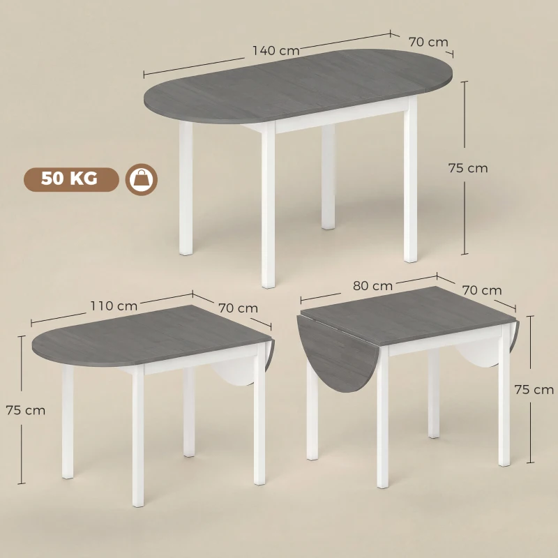 HOMCOM 4-6 Person Wooden Drop-Leaf Table - Grey