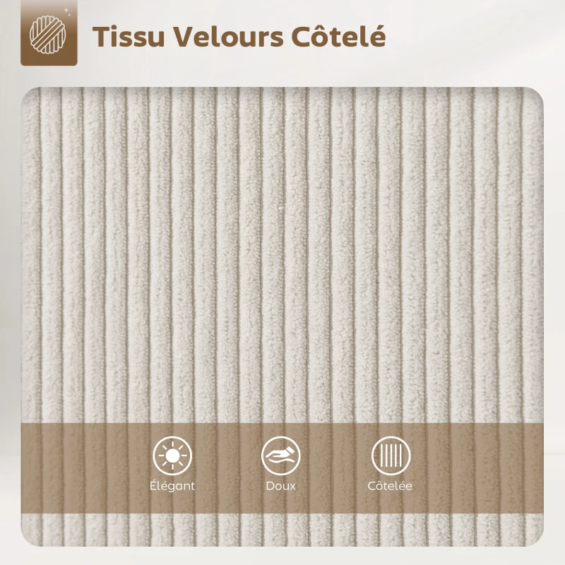 HOMCOM Lot de 2 tabourets de bar en tissu velours côtelé, chaises de bar avec dossier courbé, repose-pieds, 49x52x88cm, crème