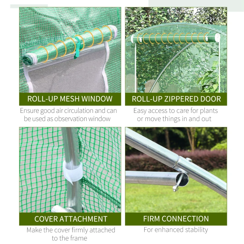 Outsunny Garden Tunnel Greenhouse winter greenhouse Floor Area 4.5 m² dim. 3L x 1.5l x 2H m Reinforced Tubular Frame Zipped Door 2 Roll-up Windows Green