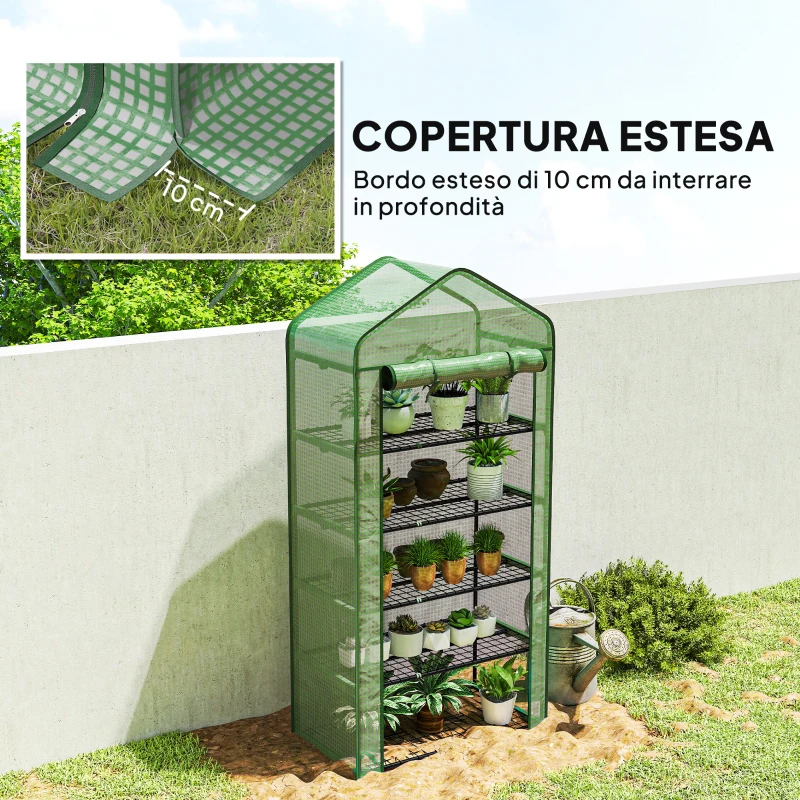 Outsunny Serra a Casetta a 5 Livelli con Ingresso Avvolgibile, in Acciaio e Polietilene, 90x49x193 cm, Verde