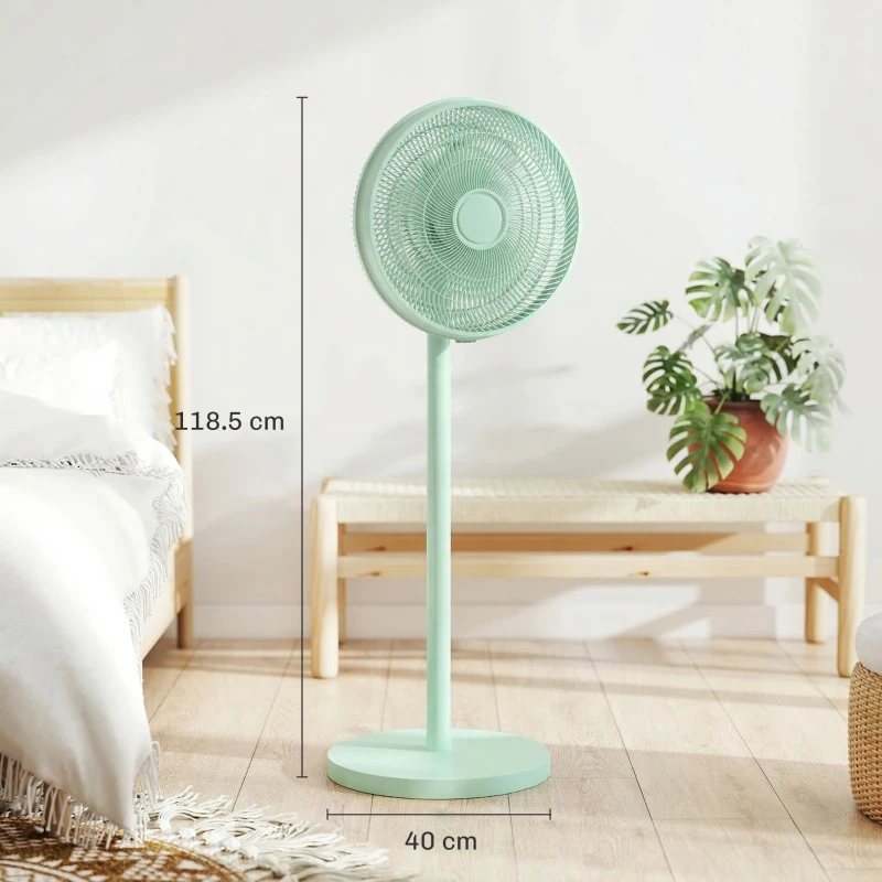 HOMCOM 40 cm Standing Fan, Cooling Floor Fan with 80° Oscillating, Adjustable Tilt and Height, 4 Speed, Remote Control, Green