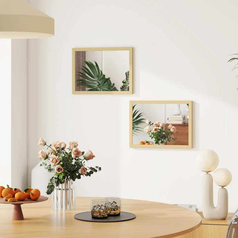 HOMCOM Wall Bathroom Mirror, 30 x 40 cm Wall-Mounted Mirror for Living Room, Bedroom, Hallway, Set of 2, Natural