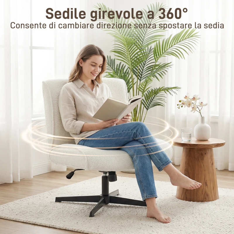 HOMCOM Poltrona da Salotto Girevole 360° Senza Braccioli con Altezza regolabile, Velluto a Goccia, Crema