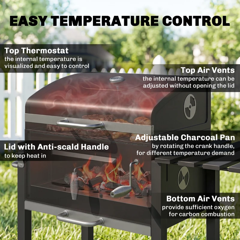 Outsunny Charcoal Grill, with Height-Adjustable Coal Pan - Black
