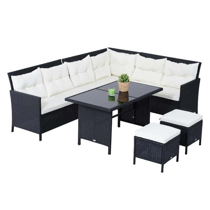 Outsunny 6 Pieces Sofa Set Furniture Rattan Lawn Cushion Seat Wicker Black Garden