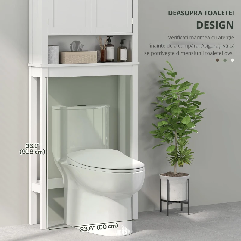 HOMCOM Mobilier WC deasupra toaletei mobilier mașină de spălat dulap 2 uși rafturi reglabile alb