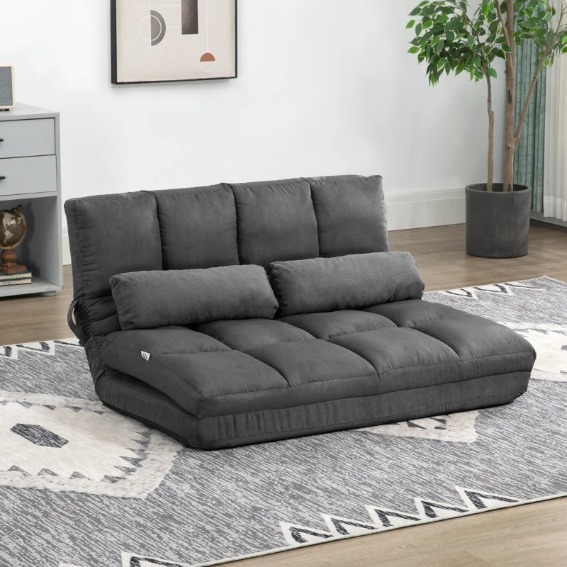 HOMCOM Chauffeuse matelas d'appoint pliant convertible - inclinaison dossier réglable 14 positions - 2 coussins inclus, gris