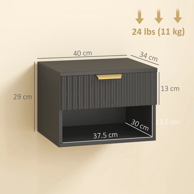 HOMCOM Floating Nightstands Set of 2, Modern Wall Mounted Bedside Tables, Black