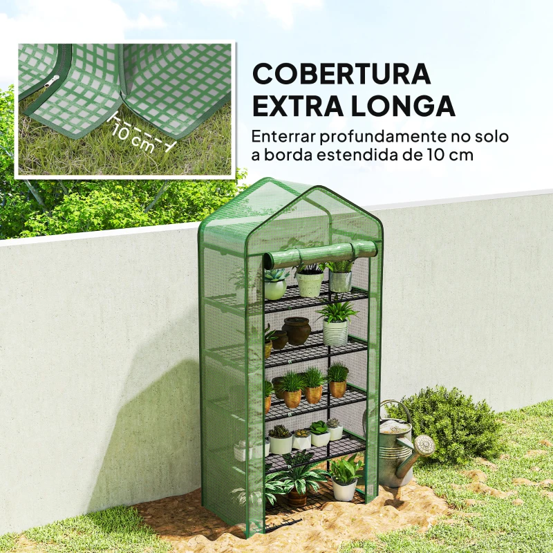 Outsunny Estufa de Jardim de 5 Prateleiras com 1 Porta com Fecho de Correr para Cultivo de Plantas em Terraço 90x49x193 cm Verde