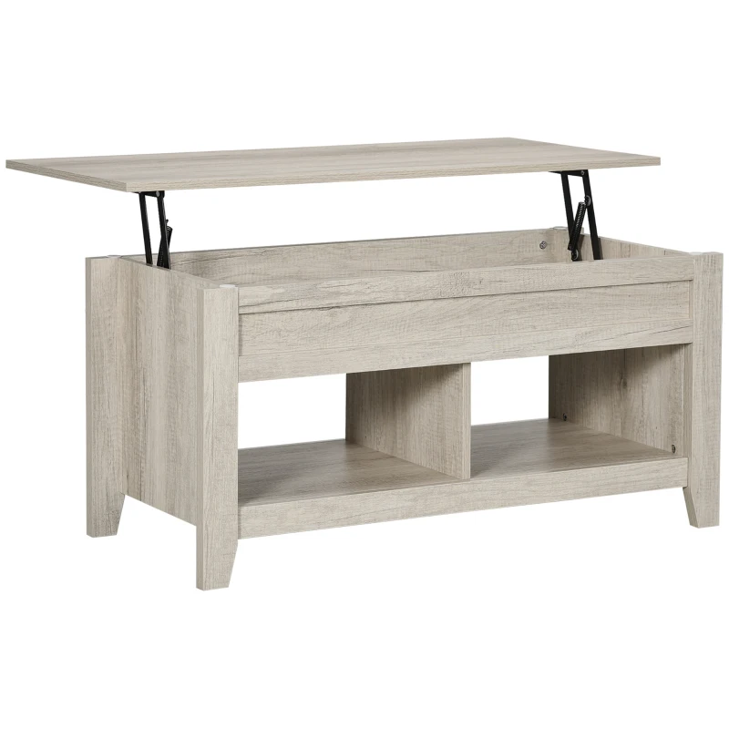 HOMCOM Table basse plateau relevable, table de salon avec étagères et compartiment caché,105 x 50 x 49-62,5 cm pour salon, chambre, aspect chêne clair