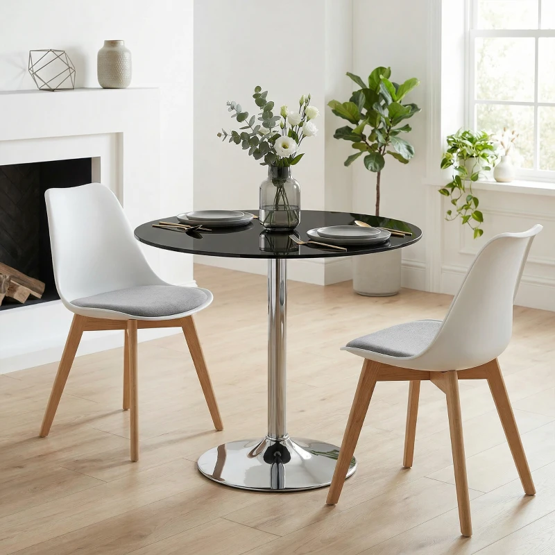 HOMCOM Round Bar Table, Modern Dining Table with Tempered Glass Top and Steel Frame for 4, 70 x 70 x 75.5cm, Black